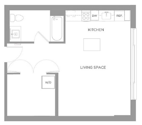 Floor plan for studio, 1 bath, 514 sqft